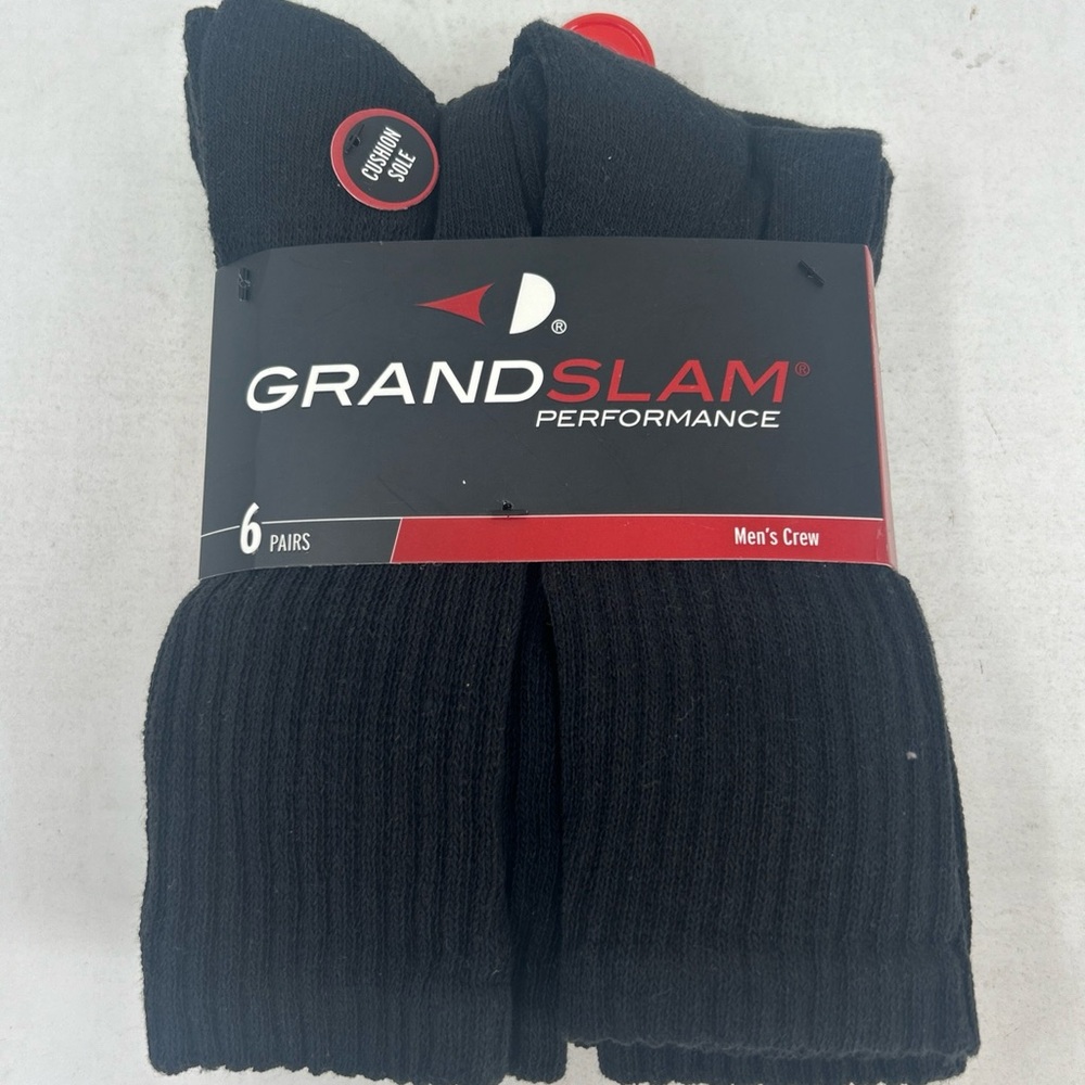 Grand Slam Performance Black Cushion Crew Socks 6 Pack Mens 6-12 NEW
